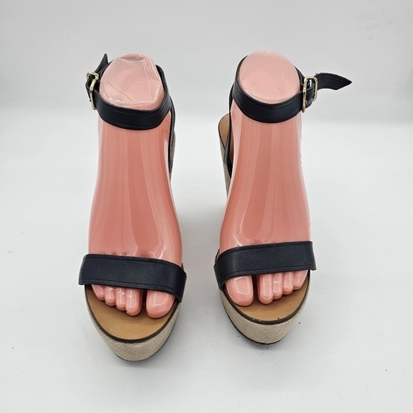 J Crew Womens Tweed Wedge Sandals Open Toe Ankle Strap Made In Italy Black 7.5 - Picture 3 of 13